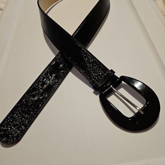 Nine West Black Belt Shiny Patent Finish Waist 31"-35" - Picture 3 of 5